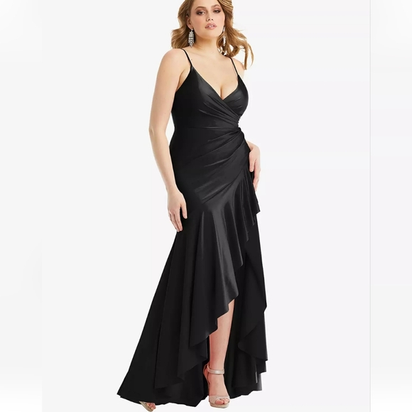 *NWT* Cynthia & Sahar Pleated Wrap Ruffled Asymmetrical Satin Dress - Picture 2 of 16